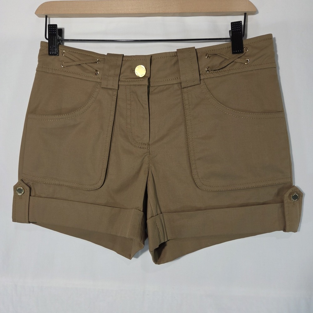 NWOT Tory Burch Cargo Shorts Womens 2 Khaki Tan Lace Up Cuffed Safari Utility